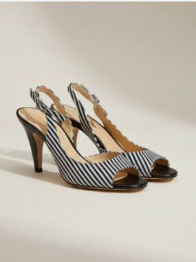 Kate Spade New York Slingback Heels 6.5B Black White Pinstripe Peep Toe Pumps